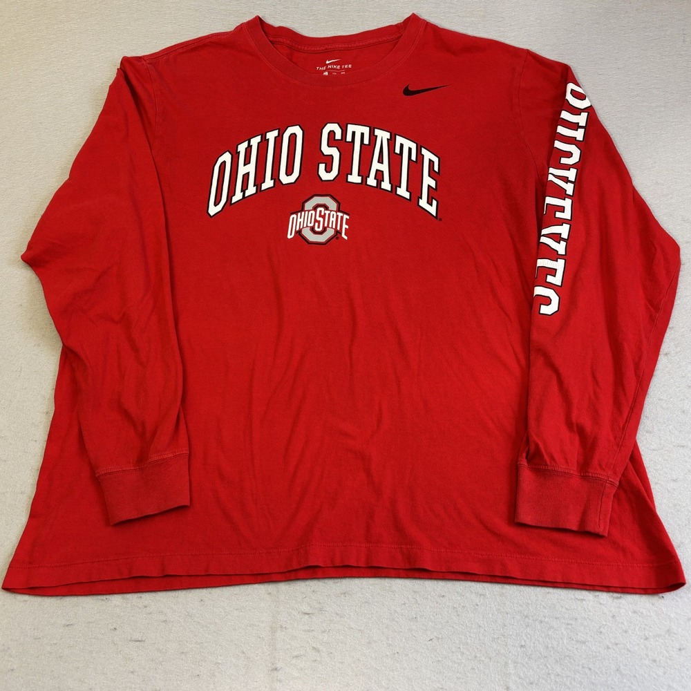 Vtg Nike Ohio State Buckeyes Mens XXL Red Good Long Sleeve Graphic T-Shirt OSU